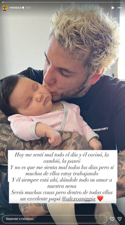 Las tiernas palabras de Melody hacia su pareja y padre de su hija, Alex, por ayudarla