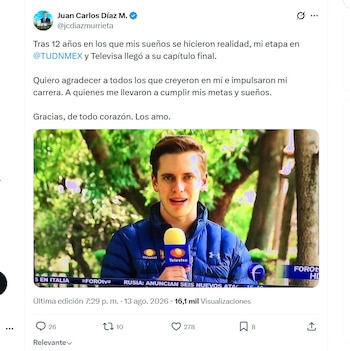Juan Carlos Díaz Murrieta dejó TUDN (X/ @jcdiazmurrieta)