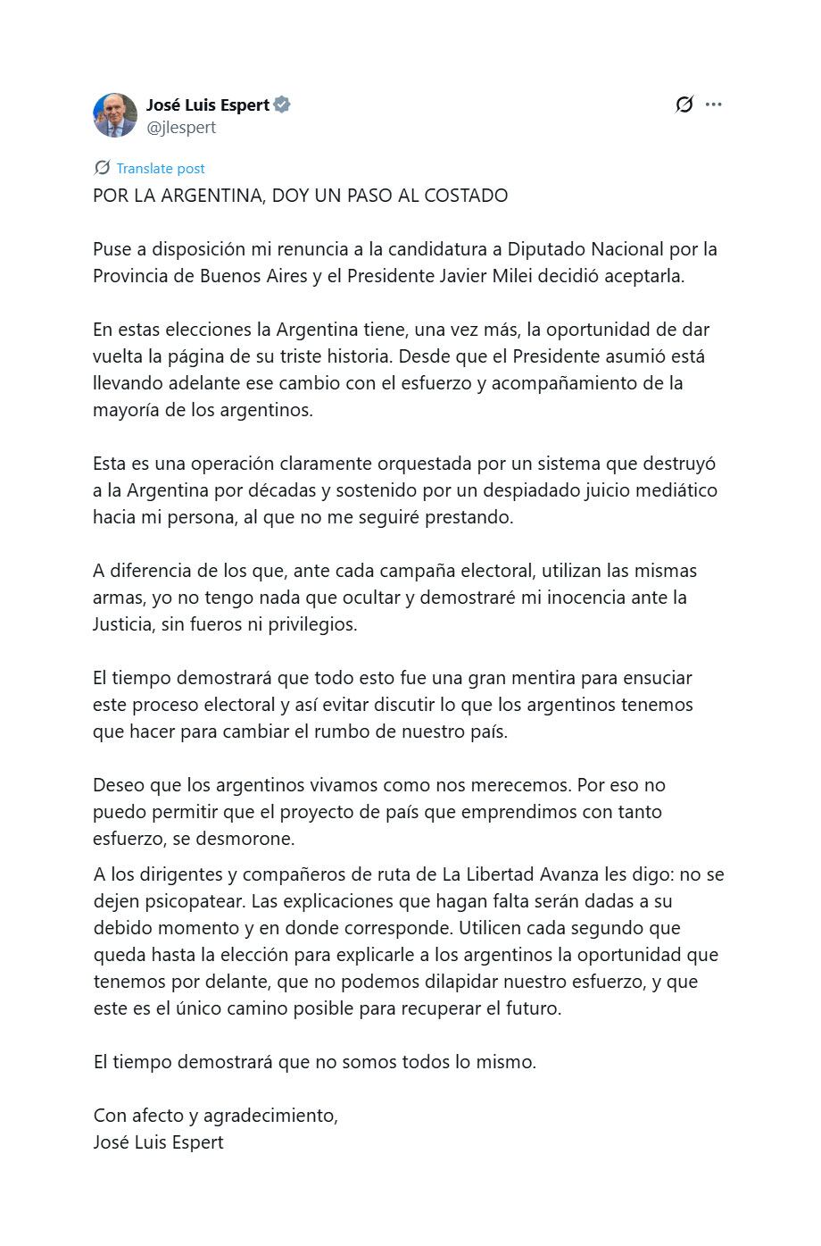 EL mensaje original de Espert