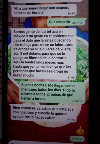 Uno de los mensajes extorsivos