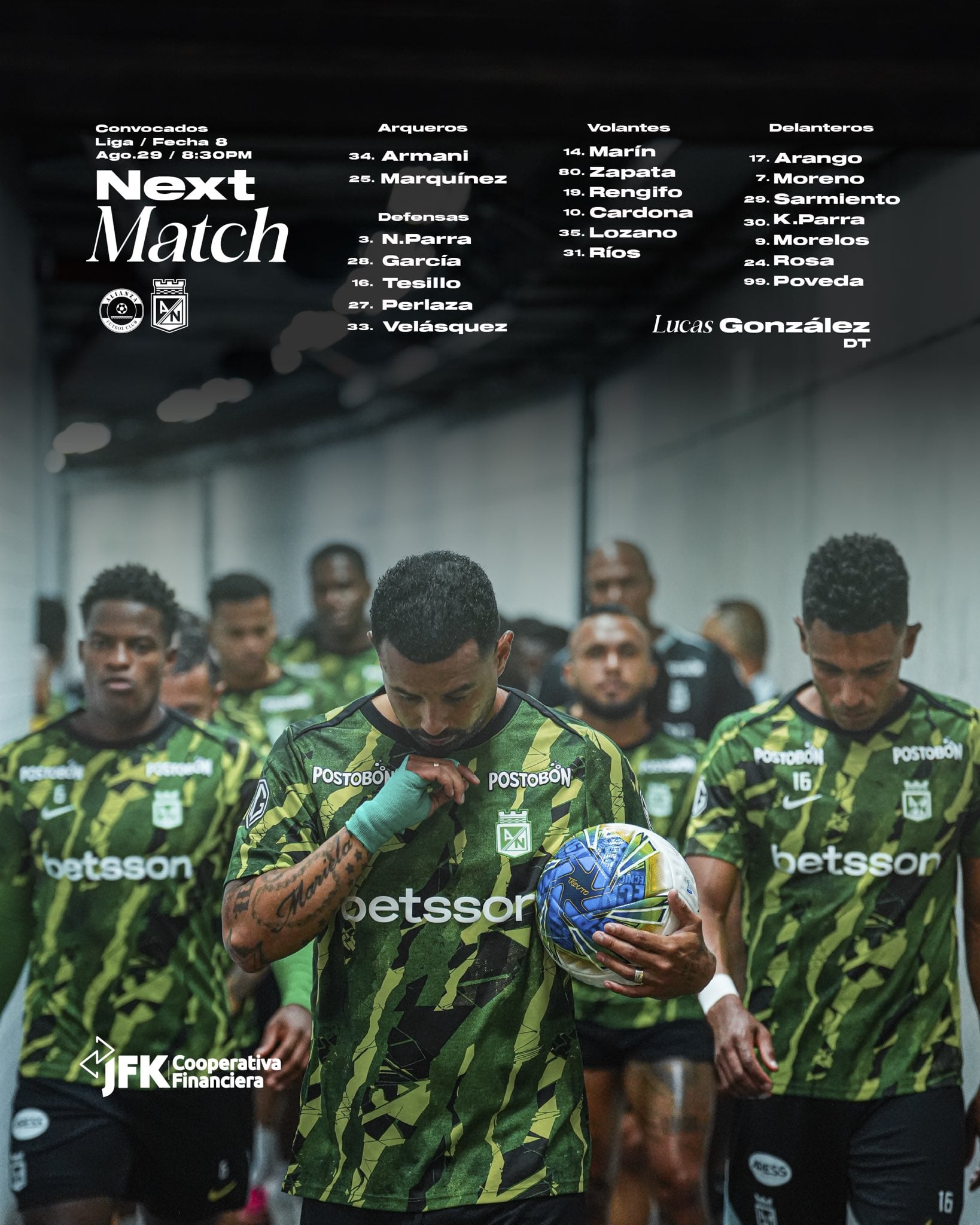 Atlético Nacional presentó su lista de convocados para el encuentro ante Alianza por la Liga BetPlay - crédito Atlético Nacional