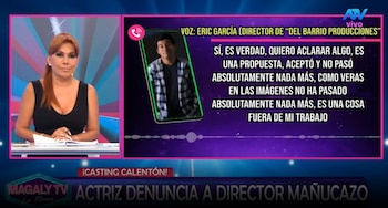 Magaly Medina confronta a Erick García Vilca por supuesto casting: “Tú representas a esa empresa”. Captura: Magaly TV La Firme.
