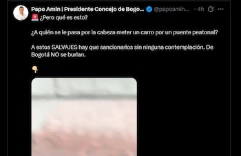 Humberto Amín, presidente del Concejo de Bogotá, rechazó el irrespeto a las normas de tránsito y pidió sanciones - crédito X