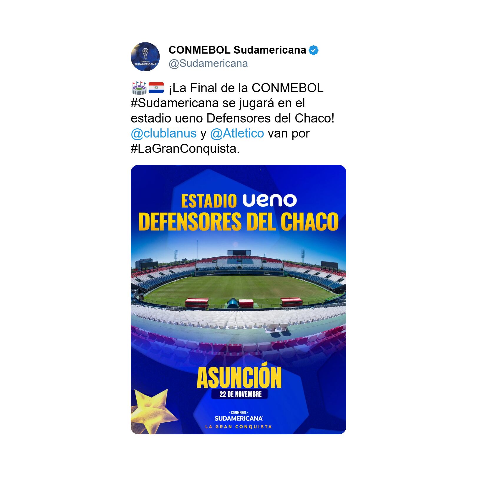 Conmebol confirmó el estadio que acogerá la final de la Copa Sudamericana