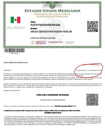 La CURP emitida en la Ciudad de México funge como documento probatorio de una carta de naturalización, pero no acredita la fecha en la que se formalizó el trámite de nacionalidad mexicana del detenido. (Redes Sociales)