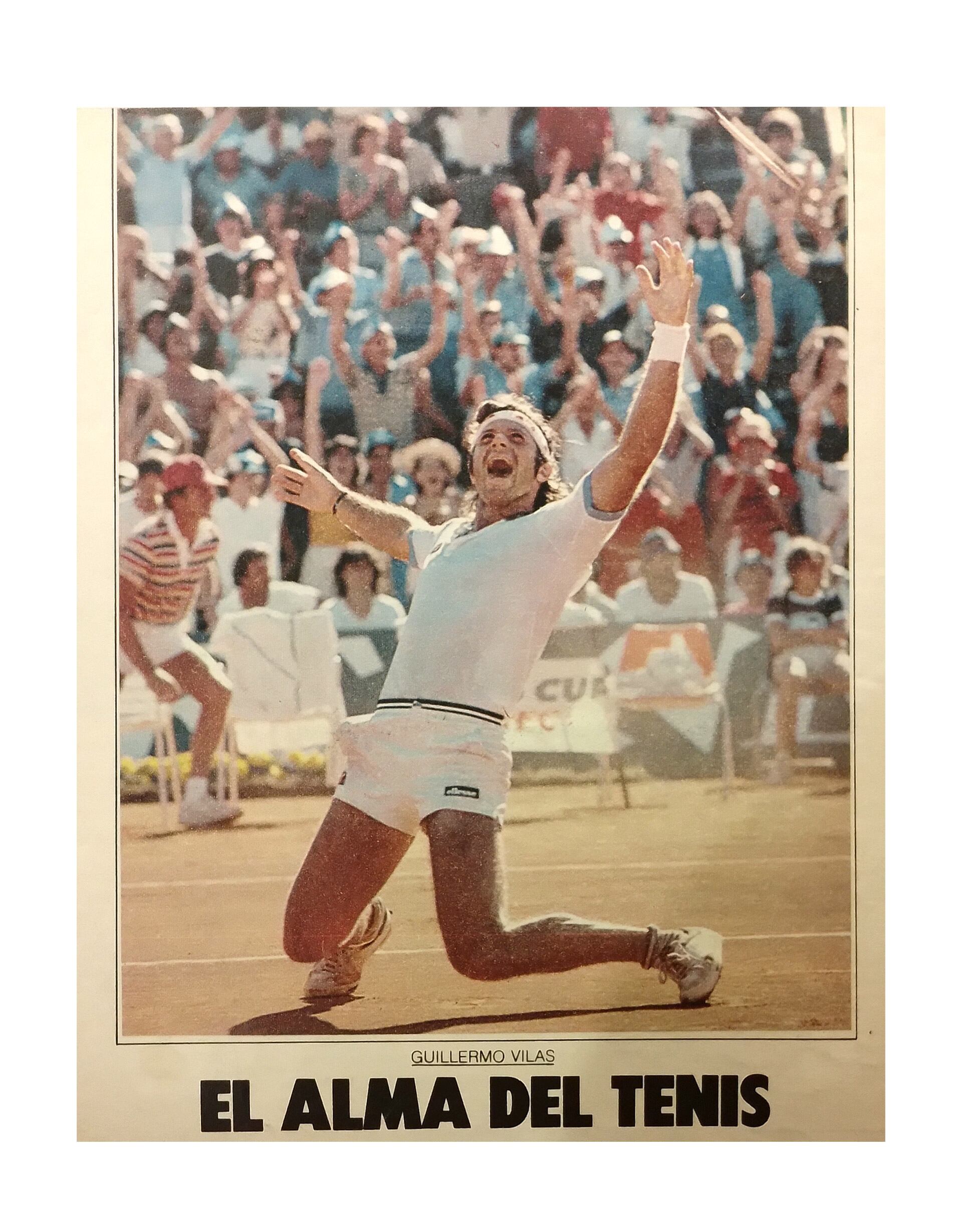 Imágen icónica de Vilas al vencer a Noah por Copa Davis (Crédito El Gráfico)