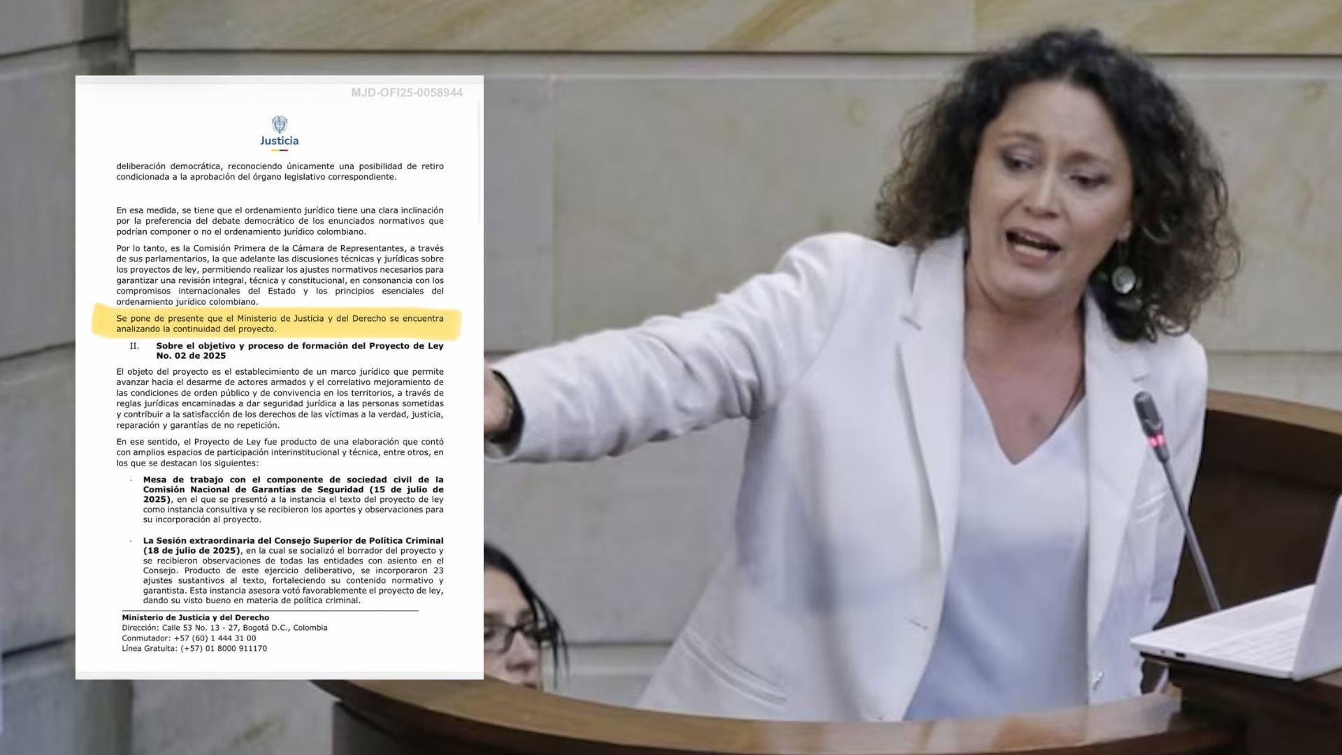 Angélica Lozano ha solicitado públicamente el retiro de la ley de sometimiento. - crédito Colprensa/@AngelicaLozanoC