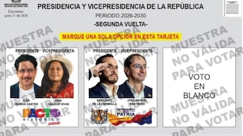 Este es el tarjetón para la segunda vuelta presidencial del 21 de junio: así aparecerán los candidatos y el voto en blanco