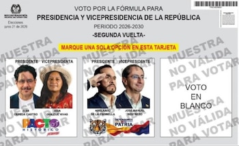 El tarjetón de la segunda vuelta presidencial incluye a los candidatos Abelardo de la Espriella e Iván Cepeda, quienes disputarán la Presidencia de Colombia tras los resultados del 31 de mayo - crédito Registraduría Nacional
