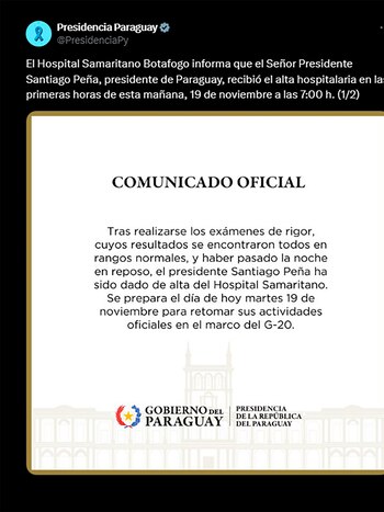 El comunicado oficial