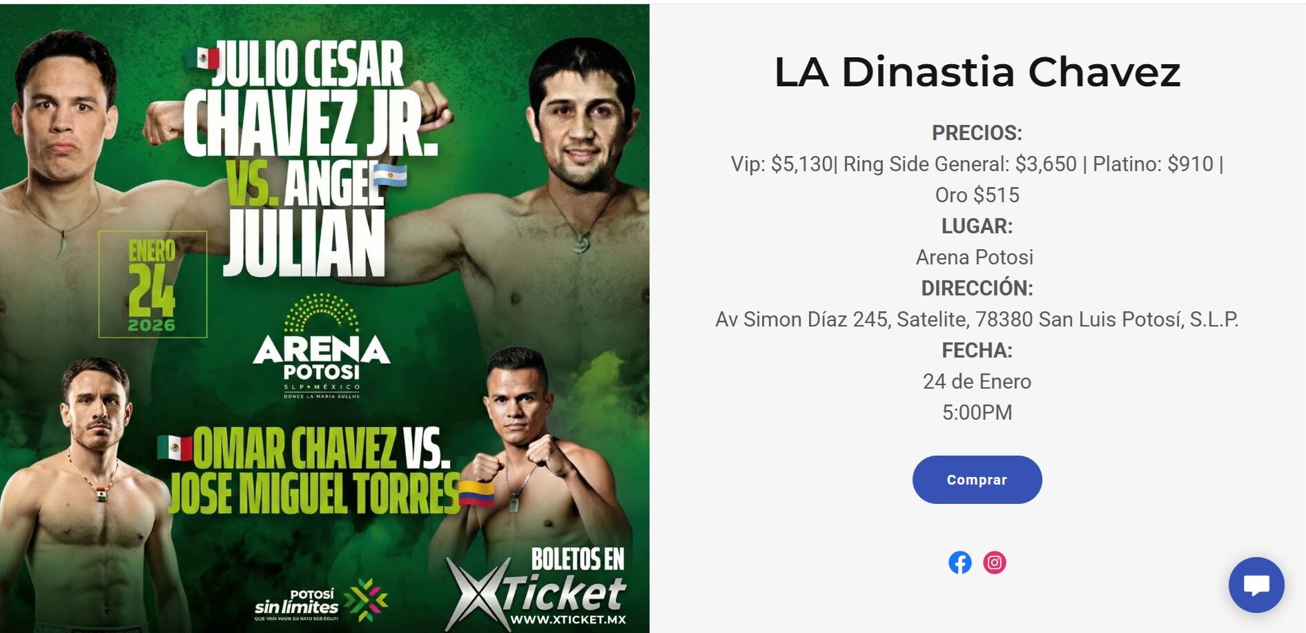 (Captura https://xticket.mx/ladinastiachavezslp)