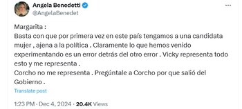 Angela Benedetti salió en defensa