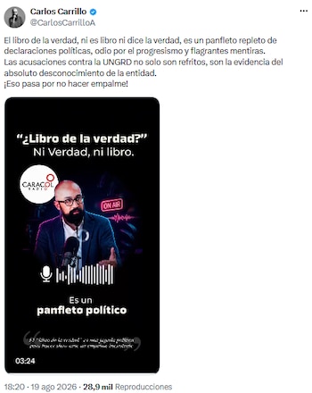 Carlos Carillo rechaza informe oficial y lo tilda de panfleto político contra la Ungrd - crédito @CarlosCarrilloA/X