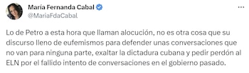 María Fernanda Cabal cuestionó el discurso de Petro