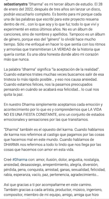 Post en Instagram de Sebastián