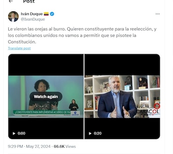 Iván Duque habla de la reelección de la que habló la senadora Isabel Zuleta - crédito @IvanDuque