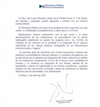 El comunicado del Ministerio Público