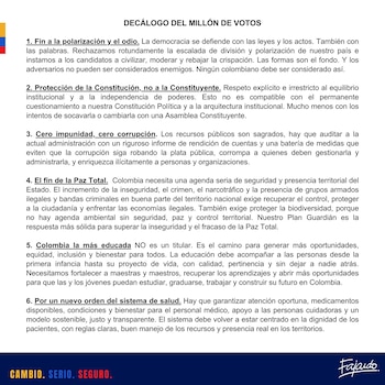 El decálogo de Fajardo exige a las campañas reducir la polarización política y rechazar la confrontación y el odio en los discursos electorales - crédito @sergio_fajardo/X