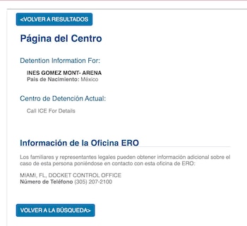 Registro de detención de Inés Gómez Mont en EEUU.