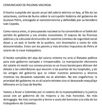 Paloma Valencia expuso que el