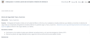 Embajada de EEUU emite alerte