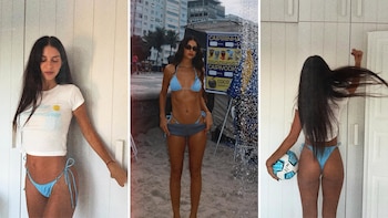 Zaira Nara prendió fuego las redes con su look mundialista: bikini celeste, Sol de Mayo y figuritas del Mundial 2026
