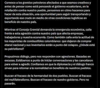 Edwin Palma informó que Colombia