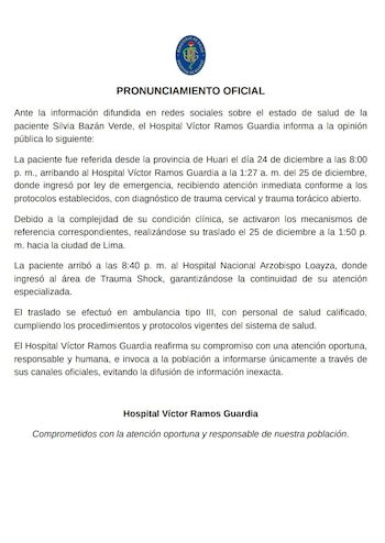 Foto: Hospital Victor Ramos Guardia