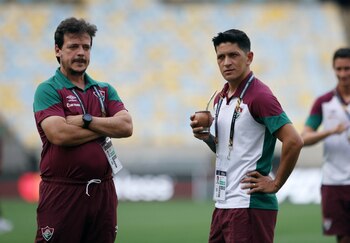 Germán Cano con Fernando Diniz