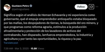 El Presidente usó su cuenta de X para explicar la contribución de los emprendedores paisas - crédito @petrogustavo/X