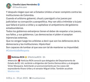 La exalcaldesa Claudia López advirtió