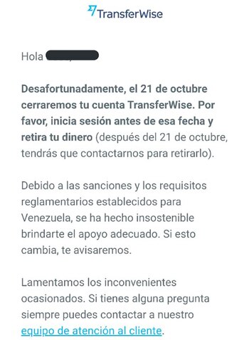 Copia del email de la empresa británica Transferwise