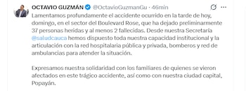 Reporte oficial del gobernador del Cauca tras la tragedia que enlutó al departamento - crédito OCTAVIO GUZMÁN / X