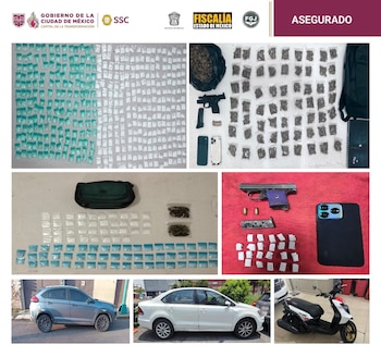 Dosis de droga y objetos incautados por las autoridades durante ambos operativos. (Crédito: X |@PabloVazC )