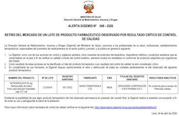 Digemid - Alerta de Consumo - Medicamentos - Perú - 29 abril