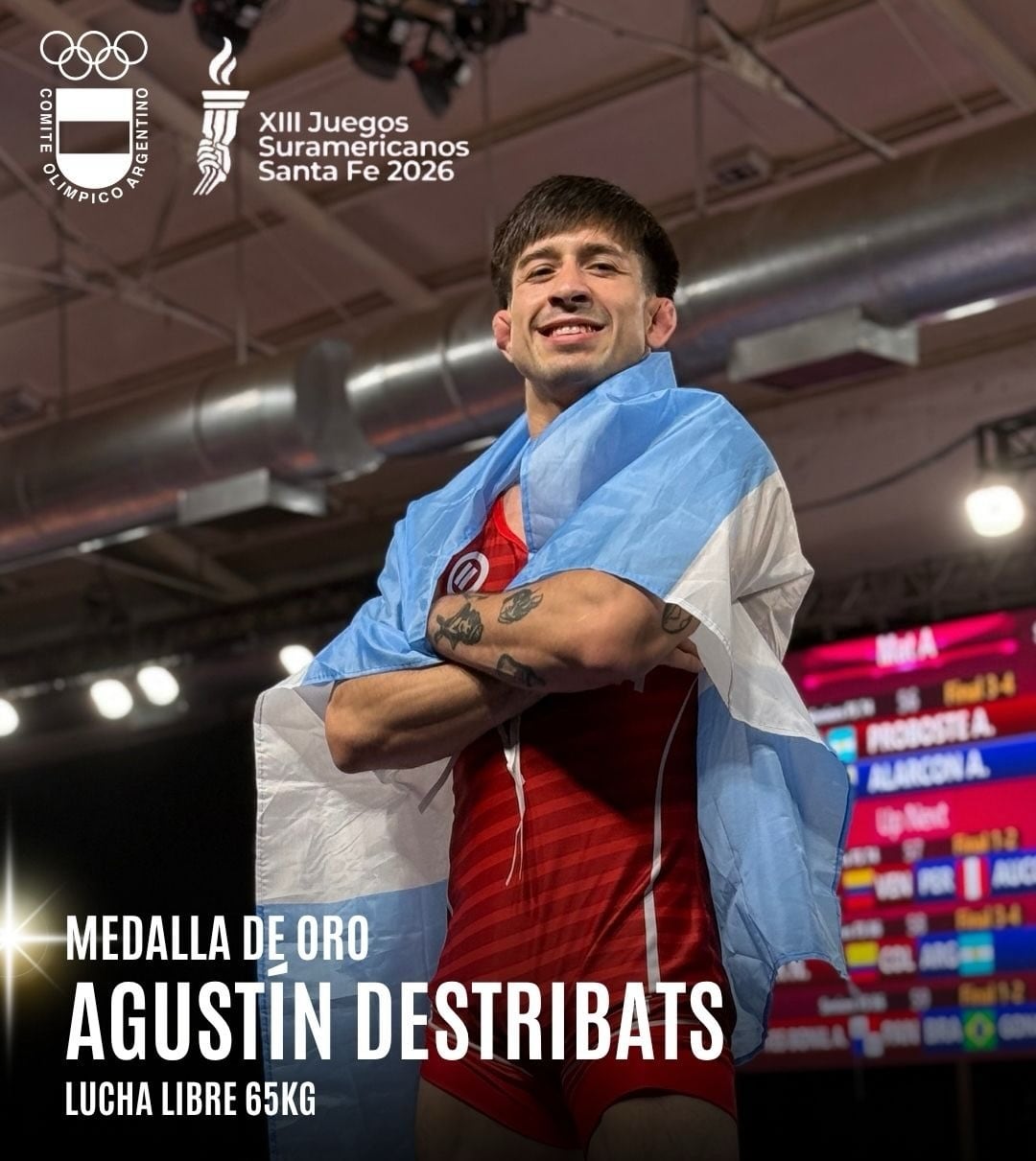 Agustín Destribats se consagró bicampeón en los Juegos Suramericanos Santa Fe 2026 (@coargentina)