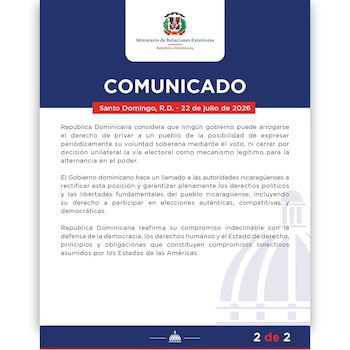 República Dominicana condena enérgicamente anuncio de eliminar la vía electoral en Nicaragua.