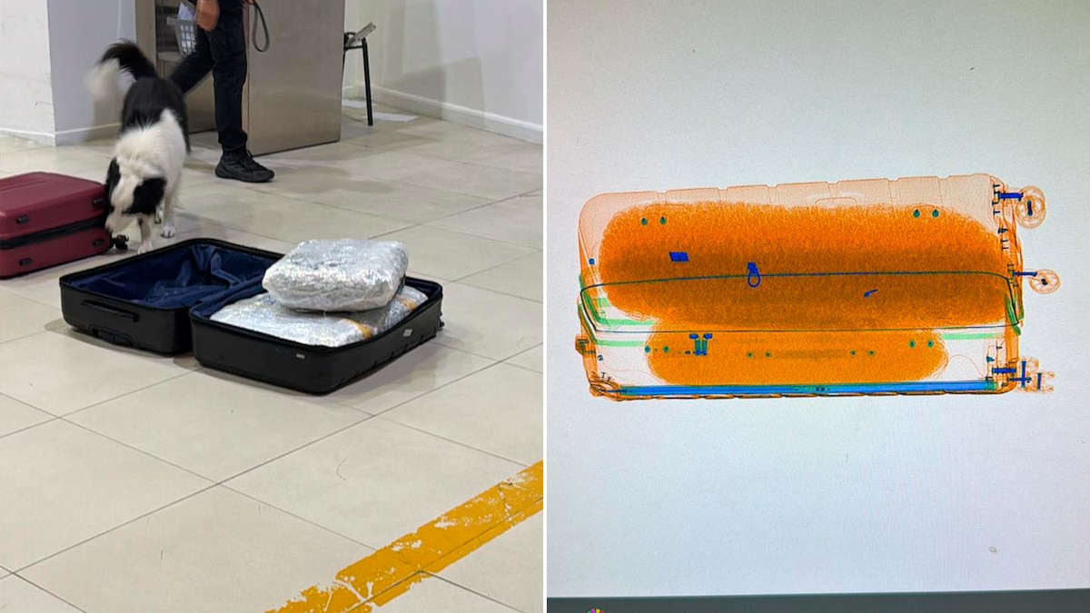 Valija abierta con paquetes hallados por la PSA en Ezeiza