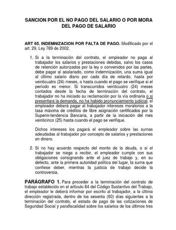 Sanción Art. 65 Del Codigo