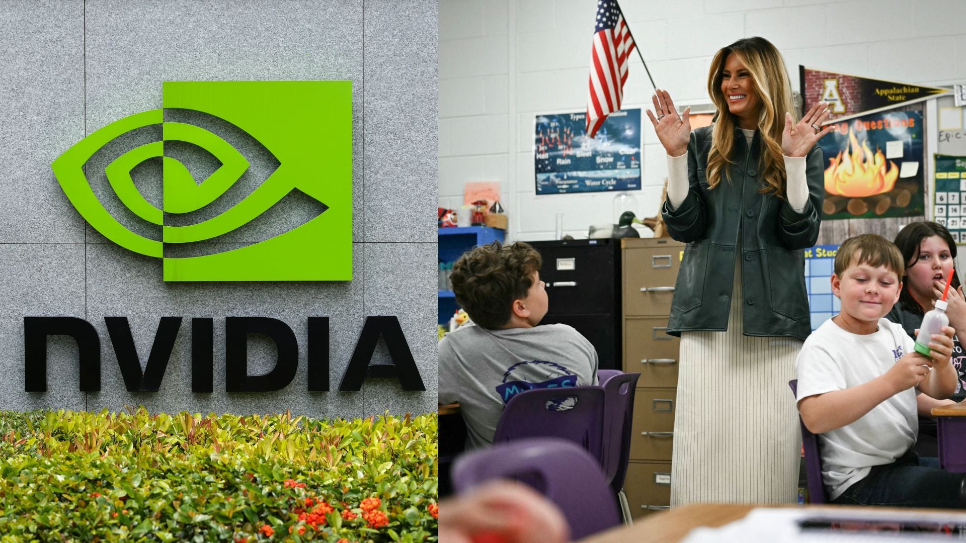 Melania Trump anunció una alianza con Nvidia para incorporar inteligencia artificial en escuelas de Estados Unidos. (Fotocomposición Infobae)