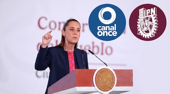 Mujer habla en atril con micrófono y escudo de México. A la derecha, logos circulares de Canal Once y el Instituto Politécnico Nacional.