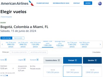 Tarifas American Airlines ruta Bogotá