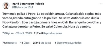 Ingrid Betancourt se pronunció sobre