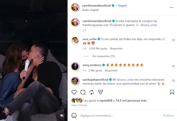 La publicación de Camilo Méndez incluyó una referencia a la polémica viral de la hamburguesa triple al decir que le compraría a Sara Uribe hamburguesas de hasta 20 carnes - crédito @camilomendezoficial/Instagram
