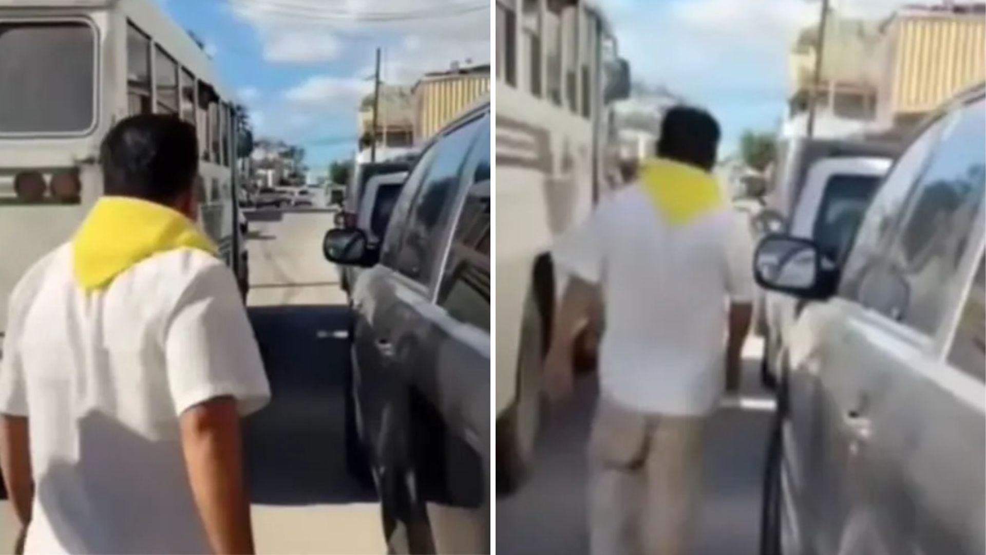 El joven cayó a centímetros de la llanta trasera, lo que pudo terminar en tragedia.