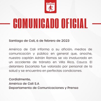 Comunicado de prensa de América de Cali sobre Adrián Ramos