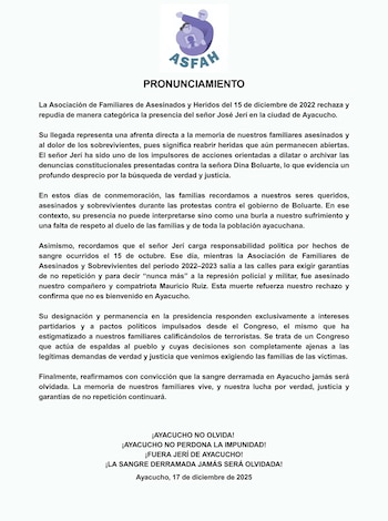 ASFAH rechaza presencia de José