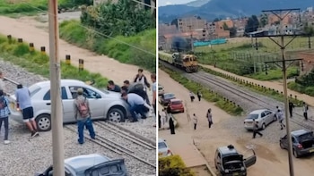 En video: tren casi arrolla