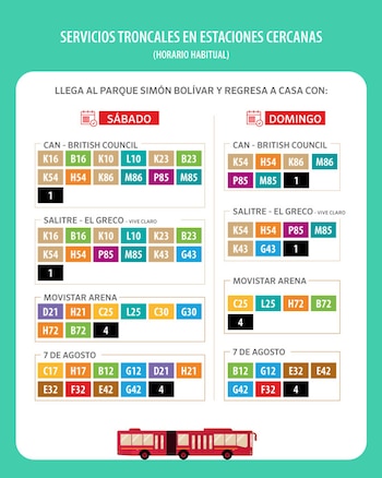 Las estaciones CAN - British Council, Salitre - El Greco, Movistar Arena y 7 de Agosto conectan con el Parque Simón Bolívar para el festival - crédito Transmilenio