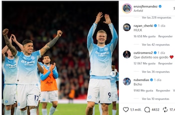 El posteo de Enzo Fernández y los comentarios de Cherki, Cuti Romero y Ruben Dias (IG: @enzojfernandez)